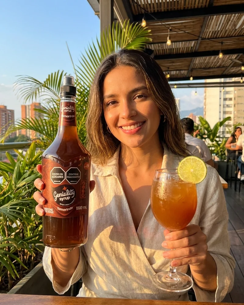 Joven colombiana disfrutando Geniality tamarindo — fotografía editorial