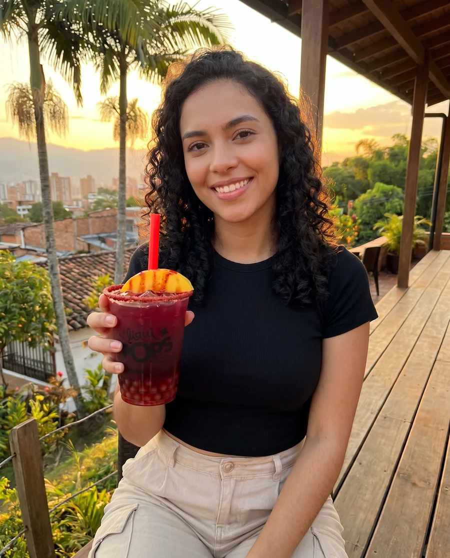 Joven colombiana disfrutando LiquiPops Chamoy — fotografía editorial