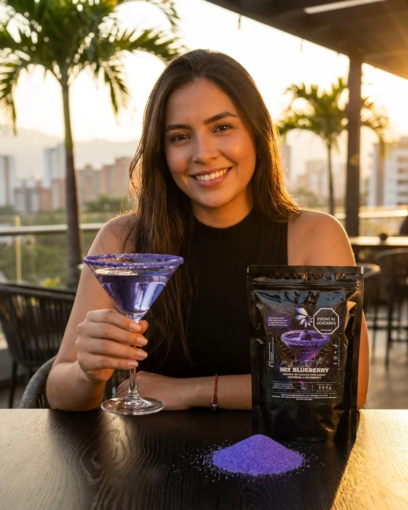Joven colombiana disfrutando Skarcha Blueberry — fotografía editorial