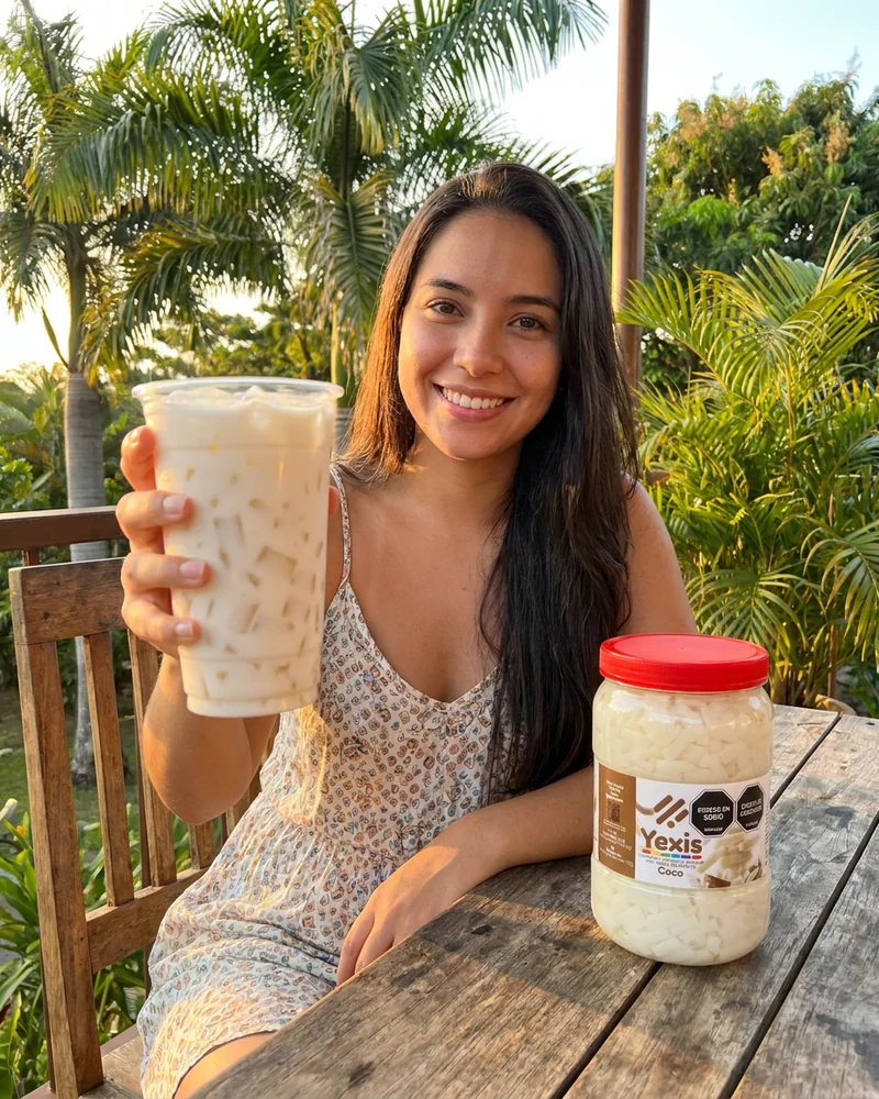 Joven colombiana disfrutando Yexis Coco — fotografía editorial