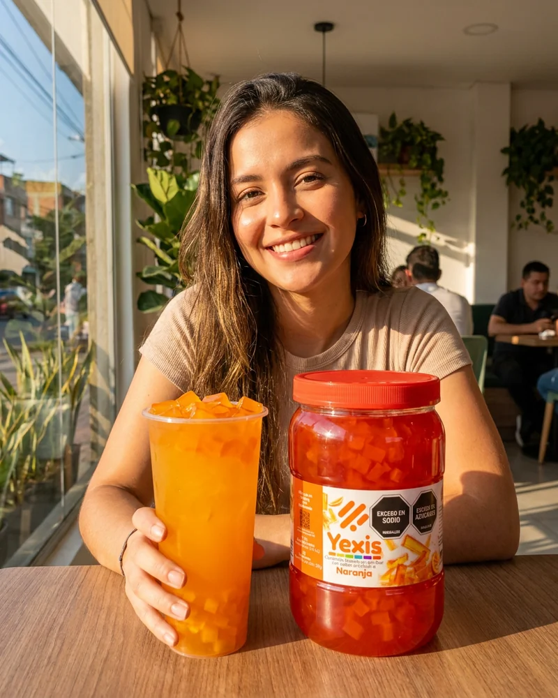 Joven colombiana disfrutando Yexis Naranja — fotografía editorial