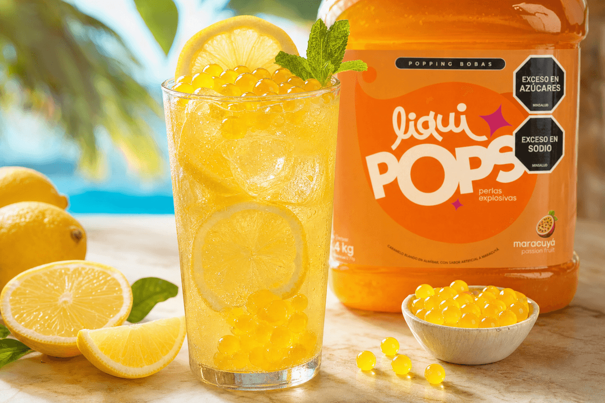limonada con perlas explosivas — detalle del proceso · LiquiPops® Colombia
